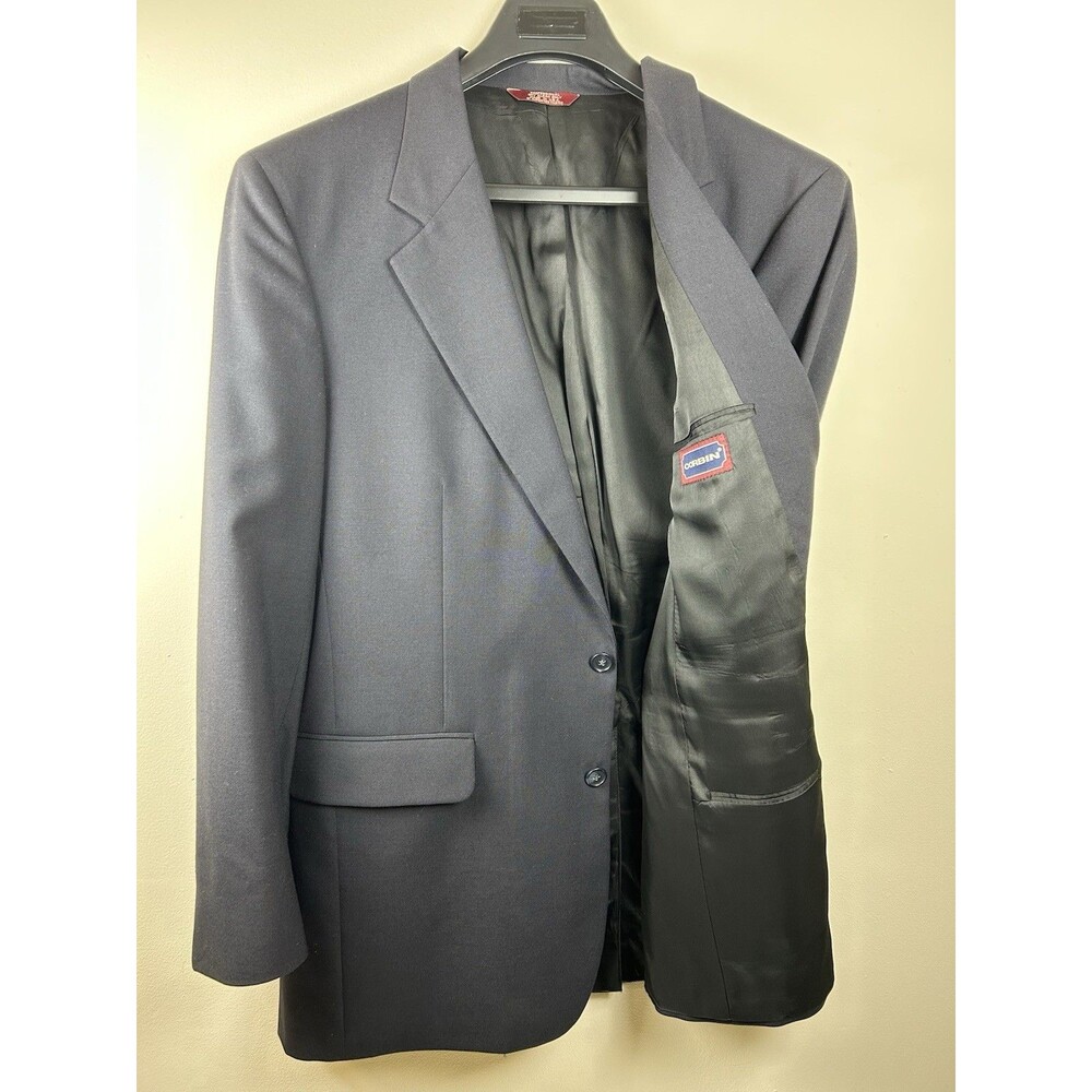 Vintage Corbin Navy Solid Blazer Jacket 44R Single-Breasted 2-Button Notch Lapel